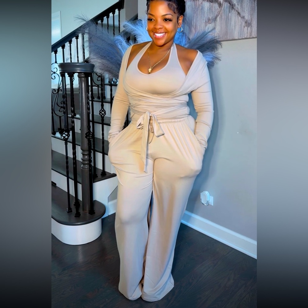 Chic Cream Three-Piece Wrap  Set